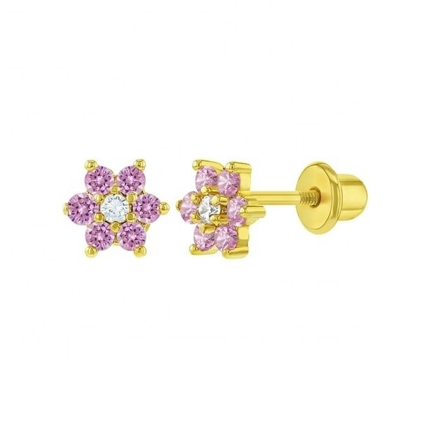 5MM 18k orelhas de bebê de flores douradas Perfeito presente para crianças em 925 Sterling Silver