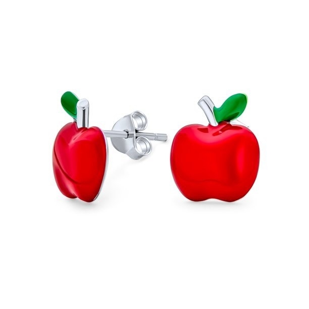 Encantadores brincos de maçã de esmalte vermelho e verde para raparigas em 925 Sterling Silver