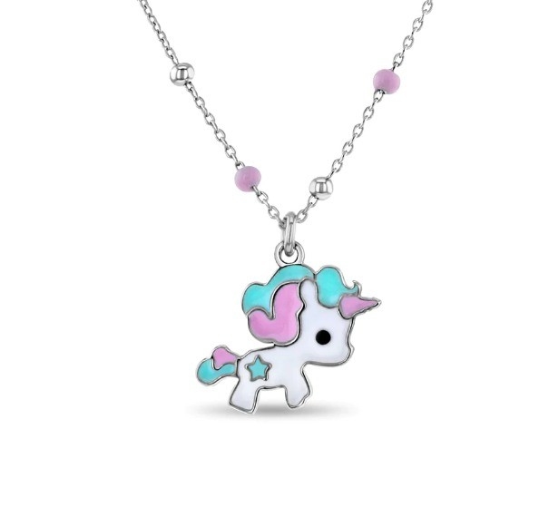 Cadeirinhos Enamel Unicorn Pendente Necklace 925 Sterling Prata Branca Ouro Revestido