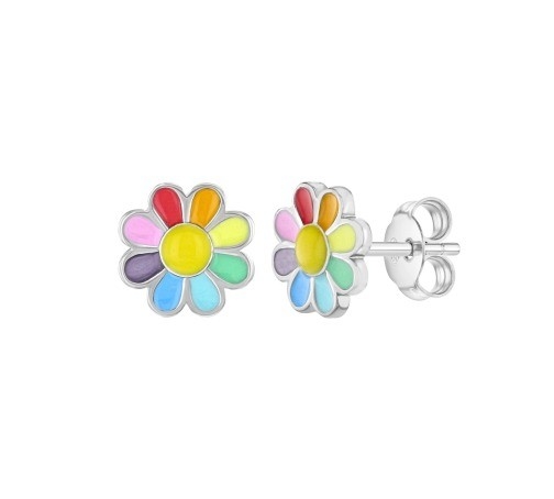 925 Sterling Silver Enamel Colorido Princesa Finíssima Flor Stud Brinco Para Presentes Menina