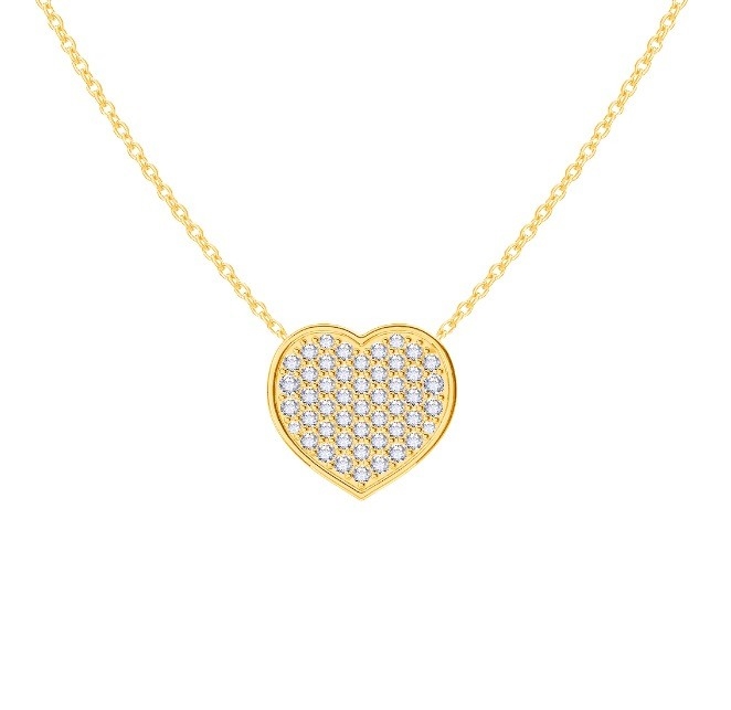 18 &quot;Cadeia comprimento de corte redondo Diamante 925 Sterling Prata Coração Pendente Colar para mulheres