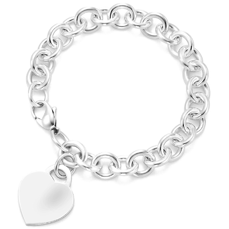 925 Sterling Silver Heart Charm Grande Pulseira para Homens sofisticado olhar 15x15mm