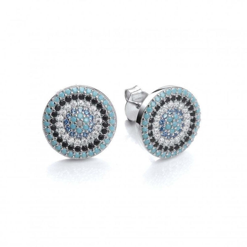 Círculo ZIRCON 18K Revestido de ouro feito à mão Micron Pave CZ Eye Turkiye Design Stud Brinco 925 Sterling Silver