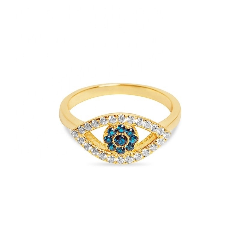 Dimensão personalizada 925 Sterling Silver Cutout Pave Inlaid Eye Ring com 18K Gold Plating