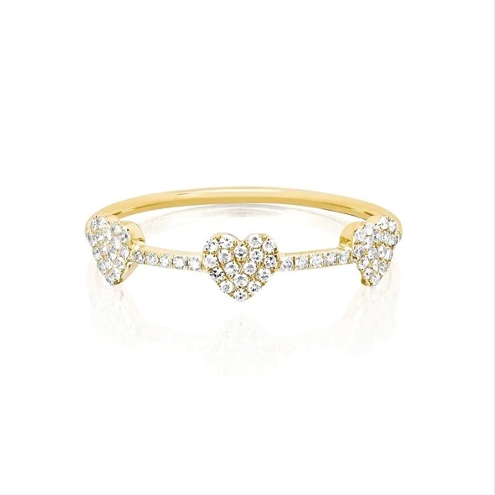 18K ouro revestido 925 Sterling Silver três Micro Pave coração anel para mulheres e elegante