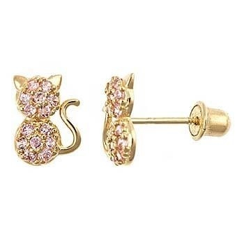 Tipo de jóias brincos YCE6799 Pink CZ Cat Stud brincos para meninas parafusos para trás