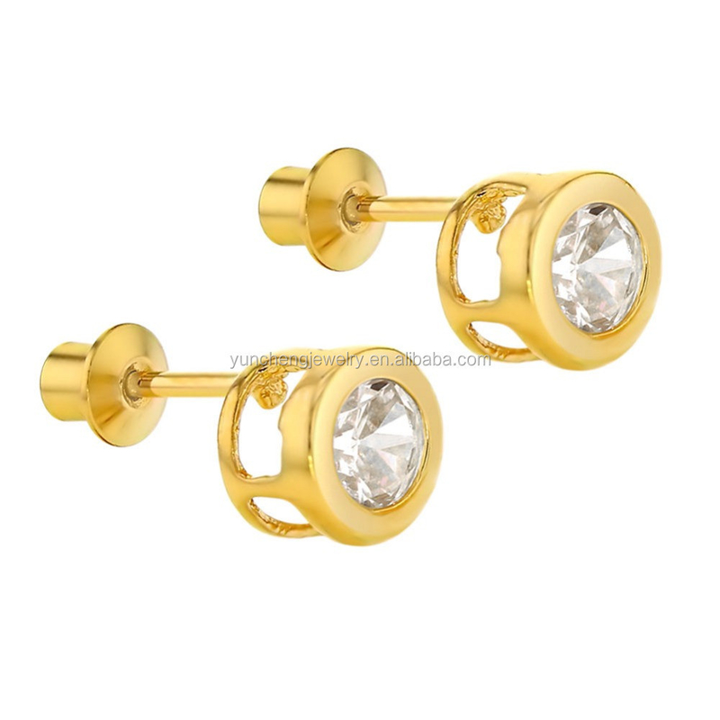 Brinquedos feitos à mão de 4 mm CZ Placado em ouro para bebês e crianças 925 jóias de prata