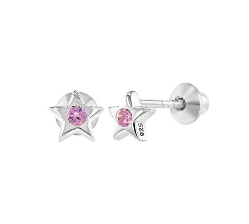 Outra ocasião Estrelazinha Rosa Cubico Zircão Meninas Bebê Vira de Volta Stud 925 Brilhantes de Prata Sterling
