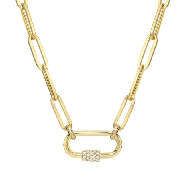 18K ouro revestido grande papel clip 925 Sterling Silver Oval Chain Necklace com OEM