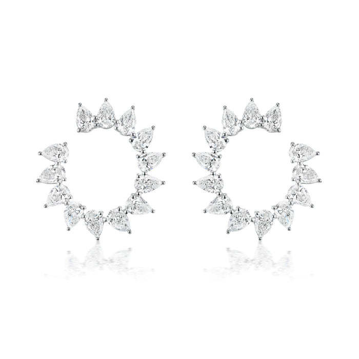 Unique Tear Drop Cut CZ Stud brincos em ródio revestido forma de meio círculo para mulheres