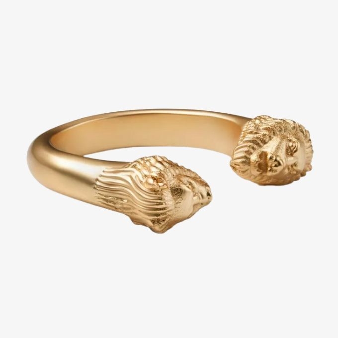 Anel de cabeça de leão masculino ajustável 18K ouro tamanho 5 - tamanho 10 Anel de leão de latão