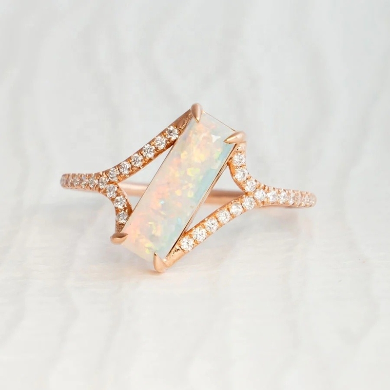 Baguette Cut Opal Snow Track Ring Tamanho 4-Tamanho 10 925 Anel de Prata Esterlina