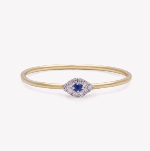 Classic Style Mini Pave Ring com Diamond Eye e Blue Sapphire em 925 Sterling Silver