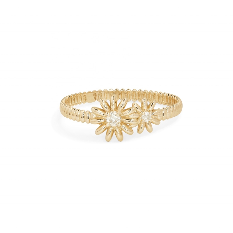 Moda Revestida em Ouro 925 Sterling Silver Daisy CZ Anel Acessório de Elegança Feminina