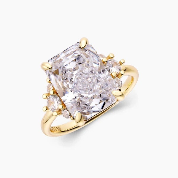 Anel de ouro de 18 quilates de pedra principal CZ Vintage 925 Anel de prata esterlina para meninas