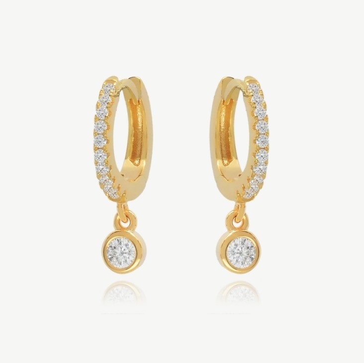 S925 Prateado 18K Mini Huggies Single Bezel Stone Hoops Brincos para Mulheres