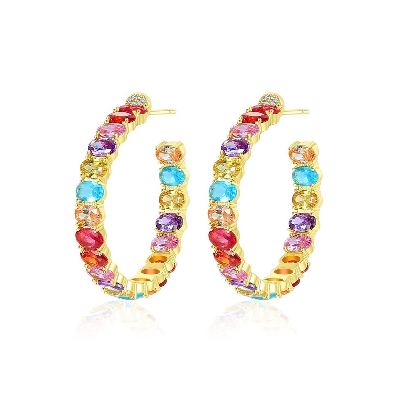 Coloridos brasileiros de ouro 18K Fio de orelhas Oval Cut Brass Fio de orelhas
