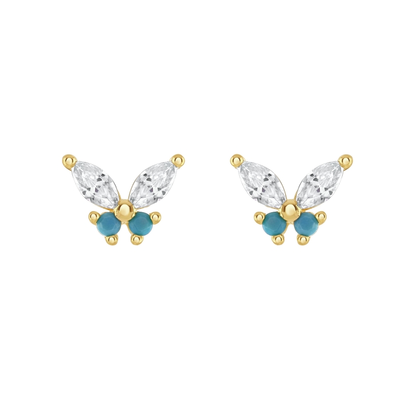 18K Ouro Marquise Cut Turquesa CZ 925 Sterling Silver Butterfly Stud brincos para mulheres