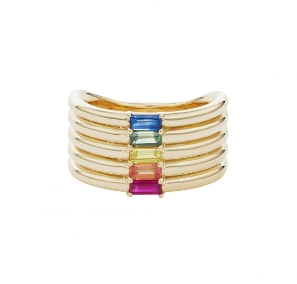 18K ouro revestido Rainbow Baguette Cut CZ Multi Fashion 925 Sterling Silver Mulheres Anéis
