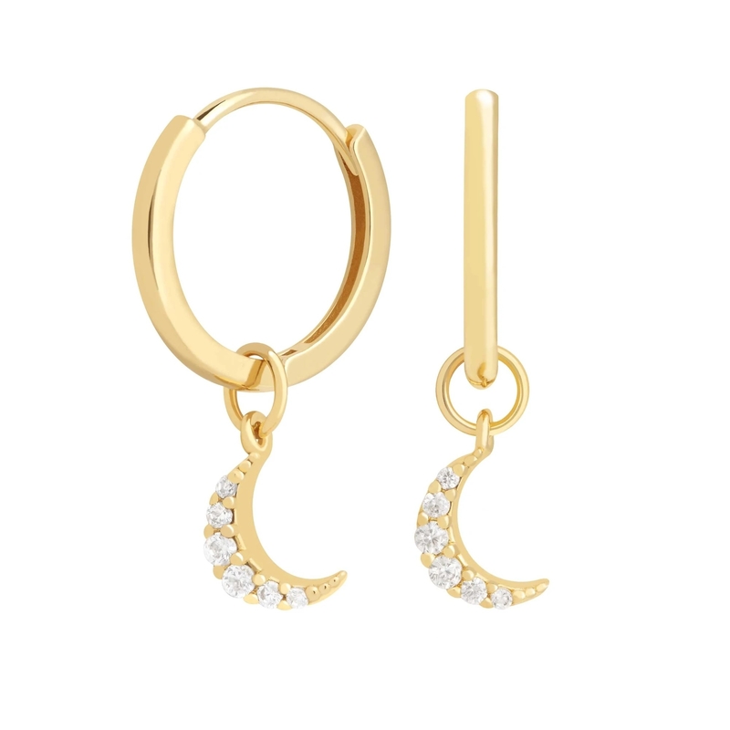 Dangle Moon Hoop brincos 925 prata para mulheres ouro brasileiro 18K joias personalizadas