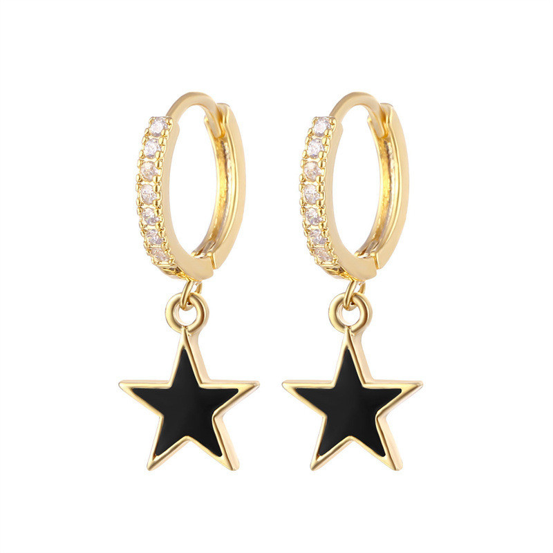 Brincos de coroa de estrela de esmalte colorido Brincos de prata de 925 esterlina de ouro real