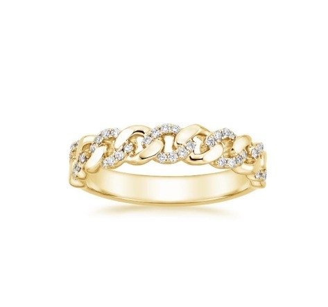 Micron Pave CZ 18K Prateado com ouro Chain Link 925 Sterling Silver Anéis femininos