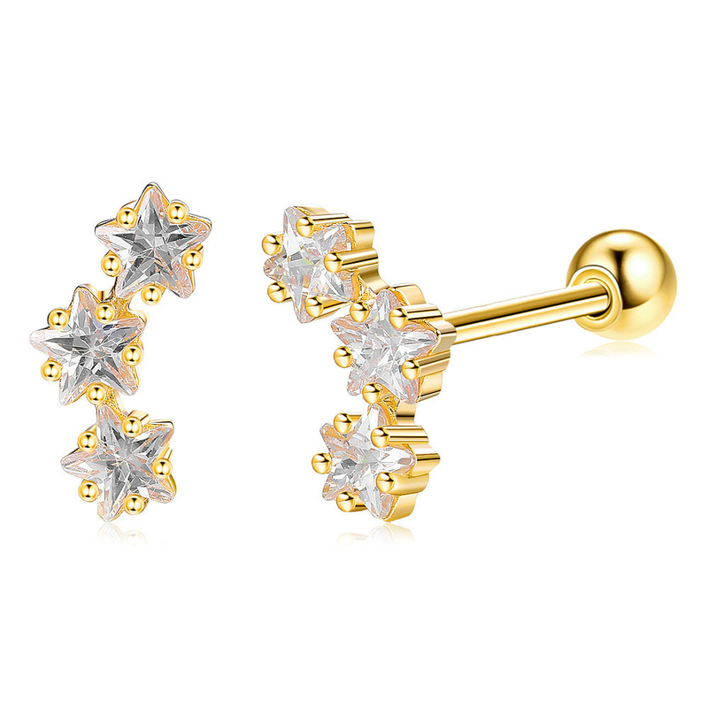 18K de ouro revestido 925 Sterling Star de prata cúbica Zirconia Stud brincos para mulheres acessórios