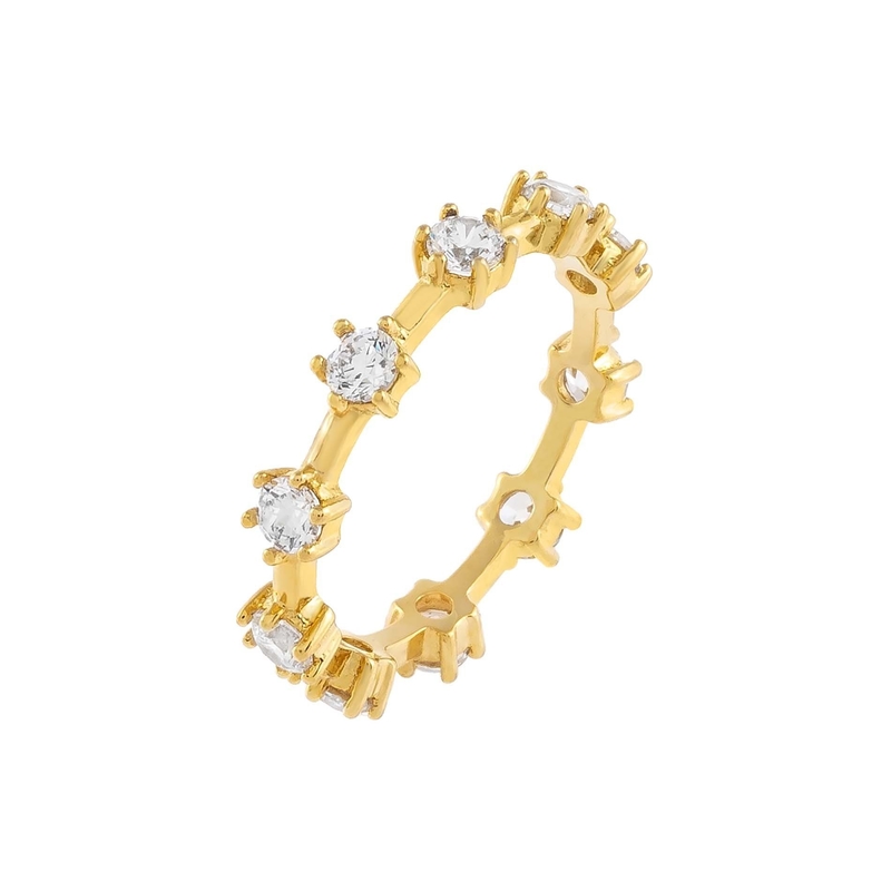 925 Sterling Silver Simply 18K Gold Vermeil Prong Setting Eternity Band Anéis de Mulheres Delgadas