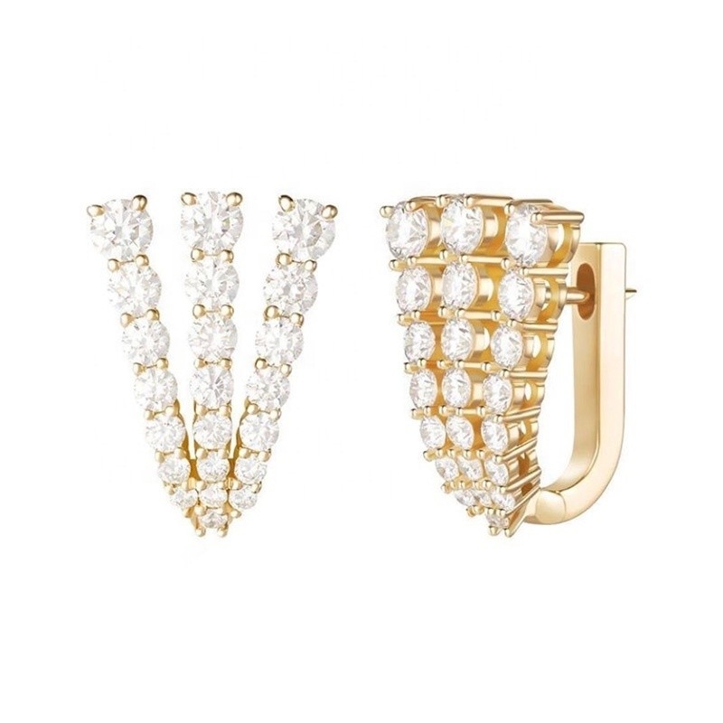 18K ouro revestido 925 Sterling Silver Pave CZ brincos Huggie Feminino estilo clássico