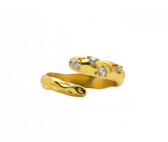 Tamanho 4-10 CZ Anel de Pedra 18K Ouro Serpente Aberta 925 Sterling Prata Anéis Animais
