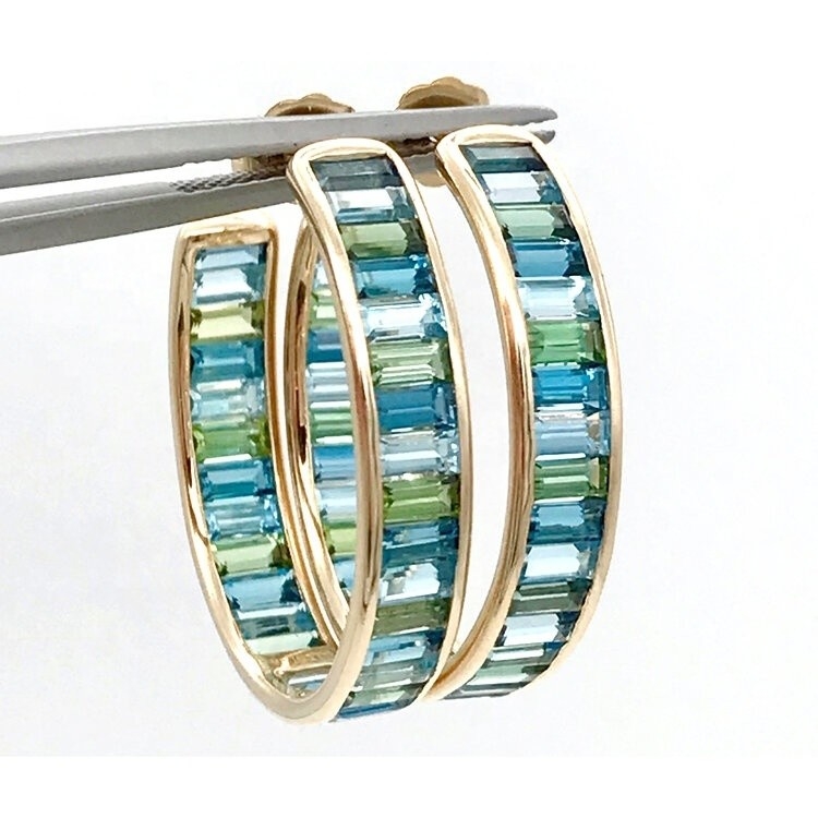 Joias Materiais principais Baguete de prata Topaz azul e verde Cintos de estúdio para estilo clássico