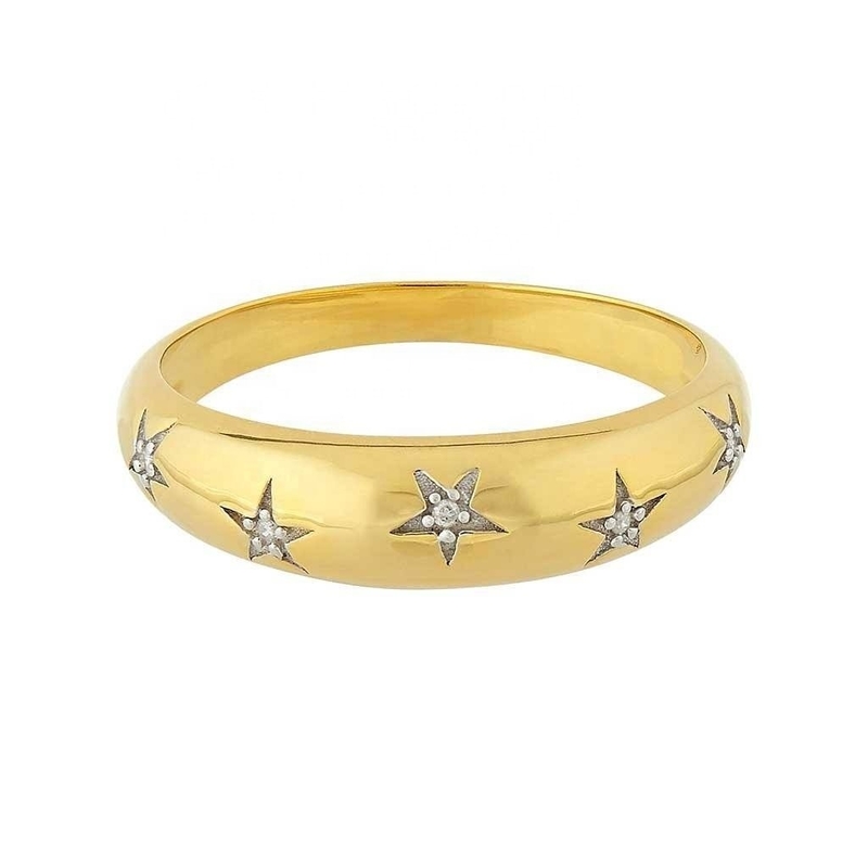 Anéis de ouro 14k 18k Chunky Star Set Diamond Band Anel para roupas elegantes