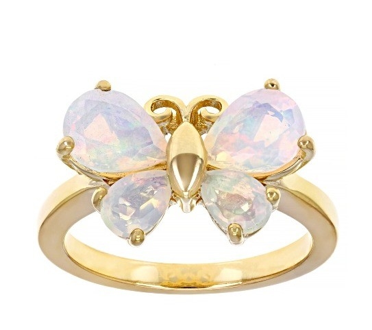 Joalharia fina Multicolor Opal Etíope Borboleta Anel 18k Ouro Amarelo Sobre Prata Esterlina
