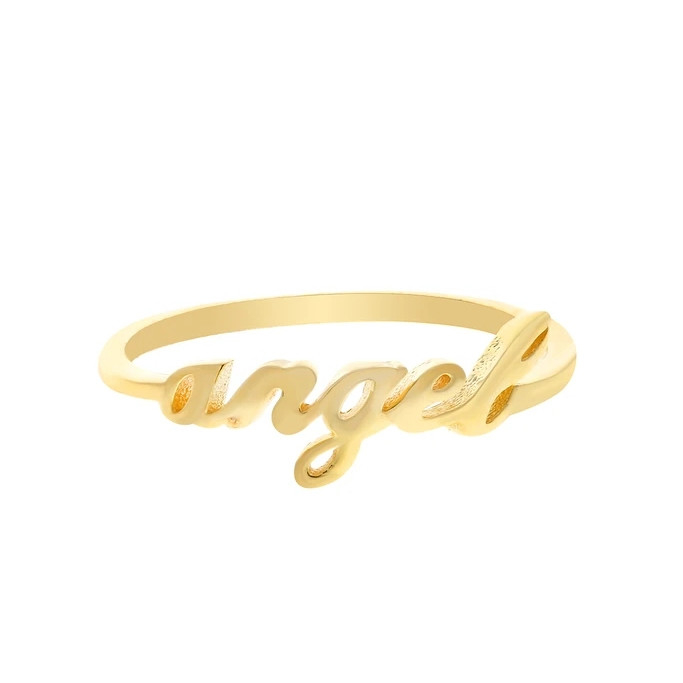 Anel de Nome de Anjo de Ouro Sólido para Mulheres Glitter 925 Sterling Silver Modern N/A