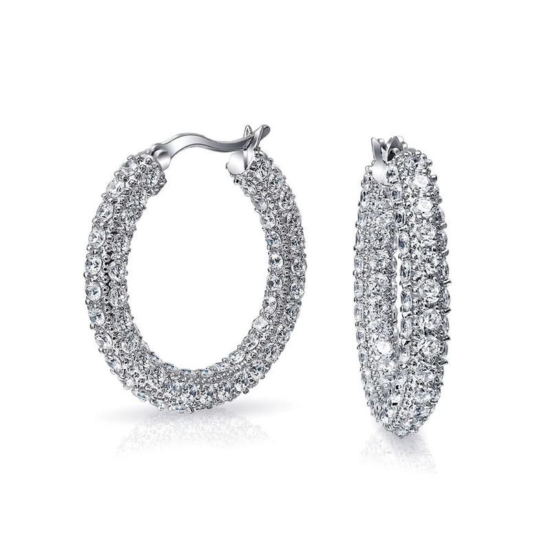 925 Sterling Silver Bridal Pave White CZ Hoop Earrings para noivas da moda