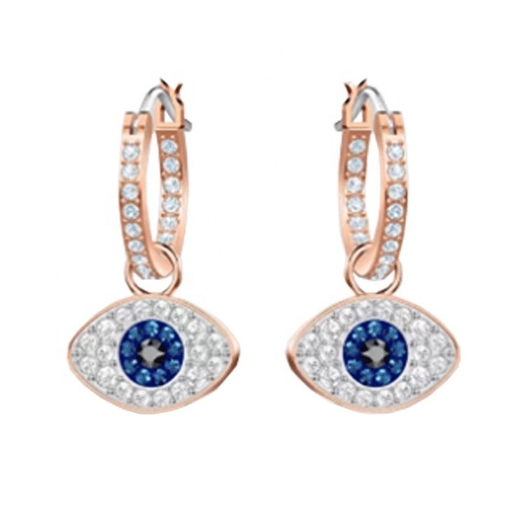 Elegante brincos Azul Branco Cz 925 Sterling Prata Dangle Hoop Brincos Para Mulheres