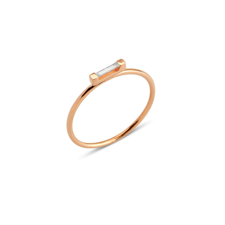 925 Sterling Silver Eco Friendly Mini Baguette Rings para Mulheres