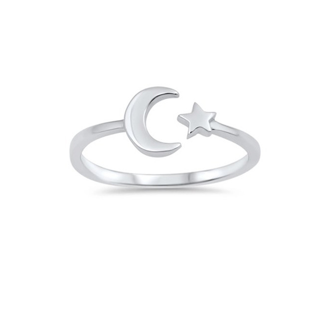 925 Sterling Silver High Polish Simple Open Moon Star Ring Perfeito para qualquer ocasião