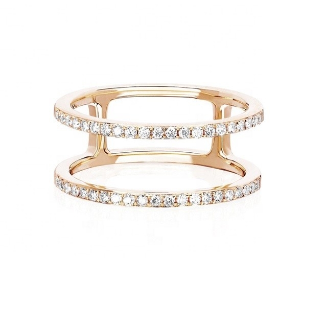Anéis empilháveis em fila dupla branco CZ Ouro 18K Recheado Real 925 Sterling Prata Cristal cúbico Zircon Joias