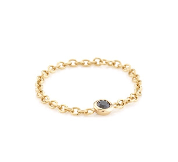 Tamanho de pedra de 3 mm Popular Revestido em ouro 925 Prata Bezel Set Negro CZ Chain Ring Benefício