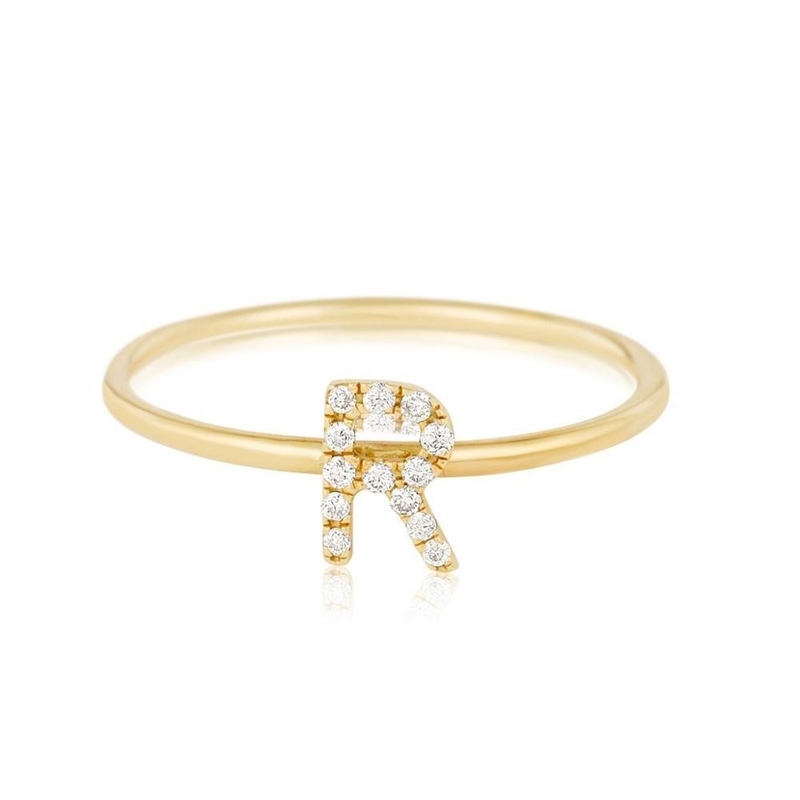 Joias de Prata Personalizadas 18K Placado em Ouro Empilhadeira Inicial CZ Anéis Finos para Mulheres