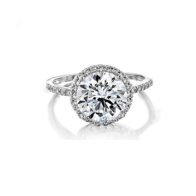925 Sterling Silver 10mm Branco CZ Solitário Anel de Noivado com Pedra Principal Tamanho 10mm