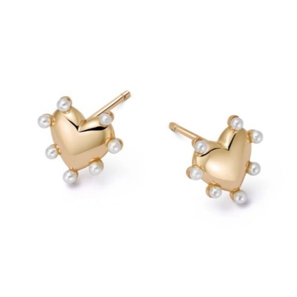 Coração forma pérolas brincos de cavalo feitos à mão em 925 Sterling Prata 14K Ouro para meninas Moda jóias finas