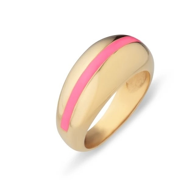Venda a retalho 18K Prateado de Ouro Faixa Rosa Esmalte Dome 925 Sterling Silver Feminino Anel