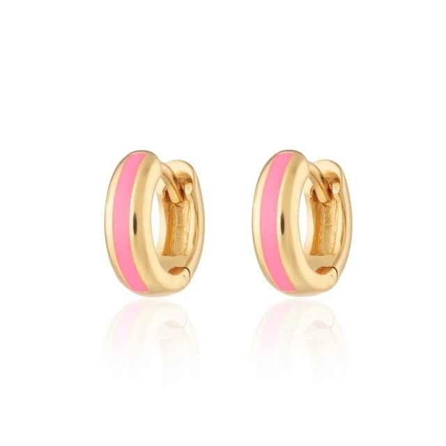 925 Logotipo personalizado 18K Revestido de Ouro Pink Esmalte Huggie brincos Para Olhar Chique Mulher