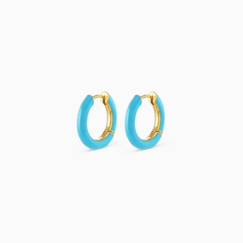 Logotipo personalizado Chunky 18K Gold Plated Hoop Turquesa Esmalte Cor 925 Sterling Silver Huggies Brincos