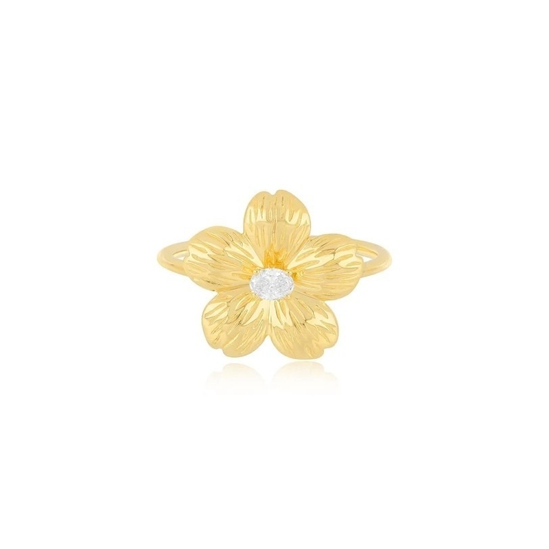 Forever Flower 18K ouro revestido Oval CZ Feminino Anel em 925 Sterling Prata Joias