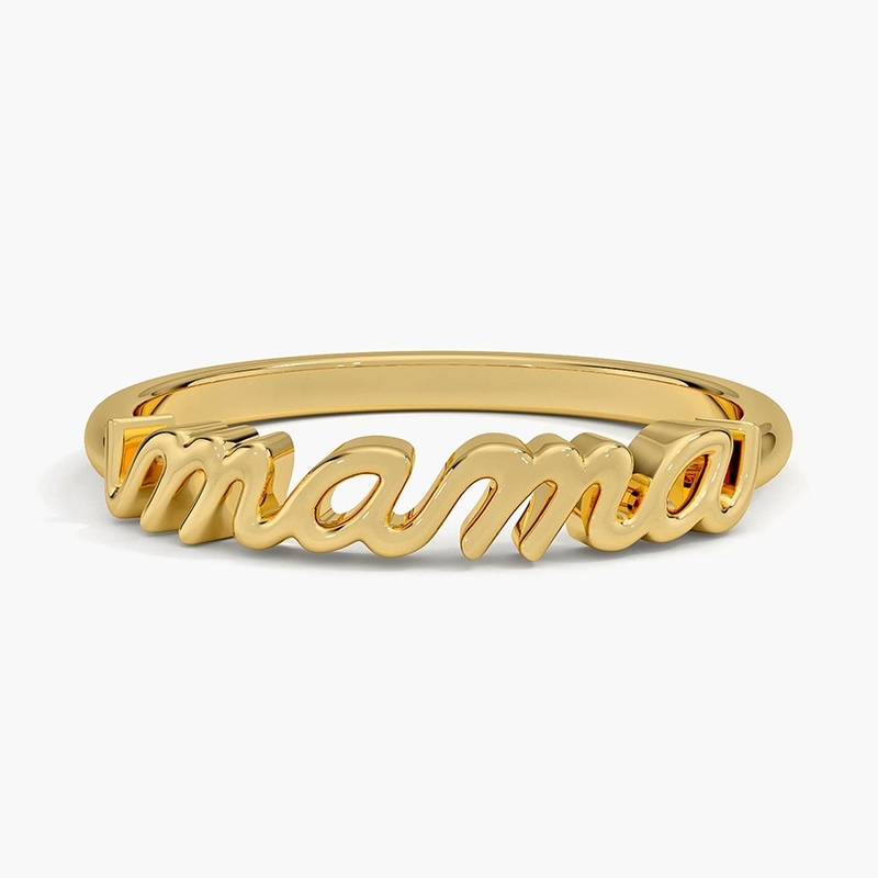 Classic 925 Sterling Silver14K Gold Highly Polished MAMA Women Rings em Design Minimalista