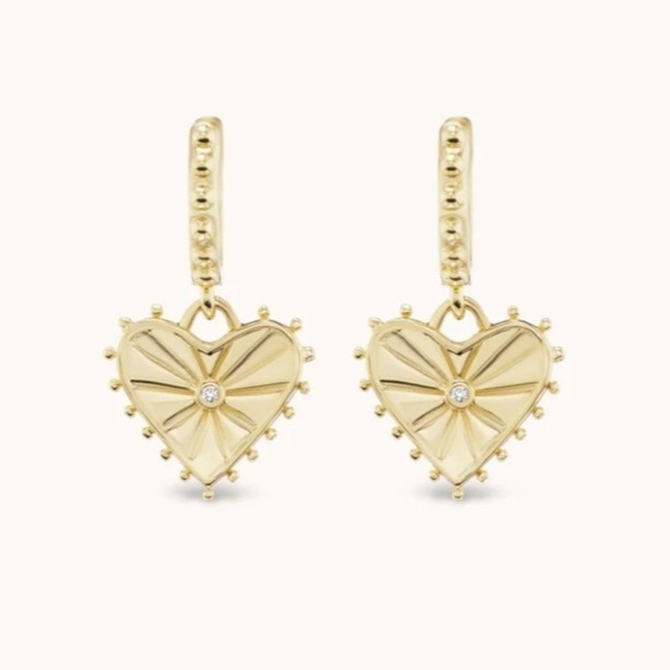 14K ouro Revestido Dangle Drop Heart Huggies brincos para mulheres são 925 Sterling Silver