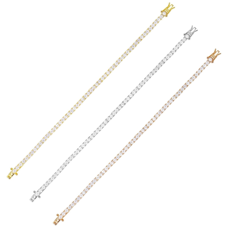 Item quente 925 Sterling Silver Plating Gold 3mm Cubic Zirconia Pulseira de tênis para mulheres